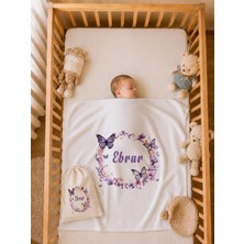 Pia Baby Isme Özel Erkek Bebek Battaniyesi %100 Pamuk 80X80 cm Çift Kat Penye Ham Bez Kıyafet Kesesi Erkek Bebek Hediyesi
