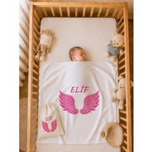Pia Baby Isim Baskılı Erkek Bebek Battaniyesi %100 Pamuk Çift Kat Penye 80X80 cm Ham Bez Kıyafet Kesesi Yenidoğan Hediyesi