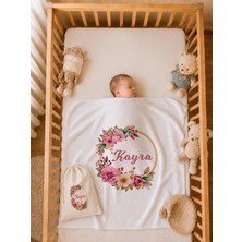 Pia Baby Isim Baskılı Kız Bebek Battaniyesi %100 Pamuk Çift Kat Penye 80X80 cm Ham Bez Kıyafet Kesesi Yenidoğan Hediyesi