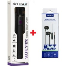 Syrox Kablolu Selfie Çubuğu Telefon + Kulak Içi Kulaklık