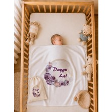 Pia Baby Yeni Doğan Bebek Hediyesi Isme Özel Kız Bebek Battaniyesi 80X80 cm %100 Pamuk Ham Bez Kıyafet Kesesi