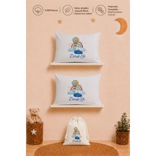 Pia Baby Erkek Bebek Isme Özel Hediye Seti 2 Adet %100 Pamuk 35X45 Yastık Kılıfı ve Ham Bez Kıyafet Kesesi