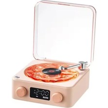 ENCO Waves Nostalji Plak Görünümlü Bluetooth Hoparlör 3D Ses Dalgası Retro Müzik Plak Pembe