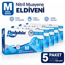 Dolphin Pudrasız Mavi Nitril Muayene Eldiveni M Beden 5 Paket 500 Adet Tek Kullanımlık