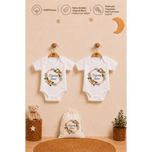 Pia Baby Isimli Kız Bebek Hediye Seti 2 Adet %100 Pamuk Organik Baskılı Çıtçıtlı Body Zıbın ve Ham Bez Kıyafet Kesesi