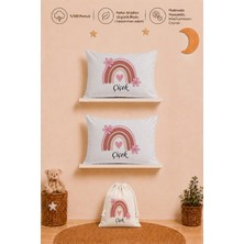 Pia Baby Isme Özel Kız Bebek Hediyesi 2 Adet 35X45 %100 Pamuk Yastık Kılıfı ve Ham Bez Bebek Kıyafet Kesesi