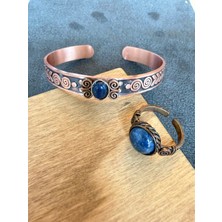 Aida Jewelss Gerçek Bakır Yüzük Bileklik Doğal Taşlı El Işi Bakır Takım,lapis Taşlı Takı Seti