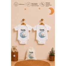 Pia Baby Erkek Bebek Isme Özel Hediye Seti 2'li %100 Pamuk Organik Baskılı Body Zıbın ve Ham Bez Kıyafet Kesesi