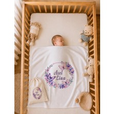 Pia Baby Isme Özel Erkek Bebek Battaniyesi %100 Pamuk 80X80 cm Çift Kat Penye Ham Bez Kıyafet Kesesi Erkek Bebek Hediyesi