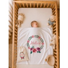 Pia Baby Isim Baskılı Erkek Bebek Battaniyesi %100 Pamuk Çift Kat Penye 80X80 cm Ham Bez Kıyafet Kesesi Yenidoğan Hediyesi