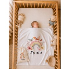 Pia Baby Isim Baskılı Kız Bebek Battaniyesi %100 Pamuk Çift Kat Penye 80X80 cm Ham Bez Kıyafet Kesesi Yenidoğan Hediyesi