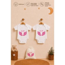 Pia Baby Kız Bebek Isme Özel Hediye Seti 2'li %100 Pamuk Organik Baskılı Body Zıbın ve Ham Bez Kıyafet Kesesi
