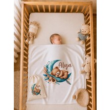 Pia Baby Isme Özel Erkek Bebek Battaniyesi %100 Pamuk 80X80 cm Çift Kat Penye Ham Bez Kıyafet Kesesi Erkek Bebek Hediyesi