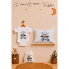 Pia Baby Erkek Bebek Isme Özel Hediye Seti %100 Pamuk Body Yastık Kılıfı ve Ham Bez Bebek Kıyafet Kesesi