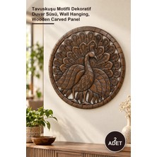 Yenilig 2 Adet Ahşap El Oyması Duvara Asmalı Pano – Tavuskuşu Motifli Dekoratif Duvar Süsü, Wall Hanging, Wooden Carved Panel