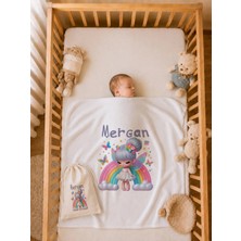 Pia Baby Isim Baskılı Kız Bebek Battaniyesi %100 Pamuk Çift Kat Penye 80X80 cm Ham Bez Kıyafet Kesesi Yenidoğan Hediyesi