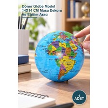 Yenilig 1 Adet Masa Üstü Dönen Dünya Küre – Döner Globe Model 14X14 cm Masa Dekoru ve Eğitim Aracı