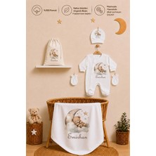 Pia Baby Kız Bebek Hastane Çıkışı Isme Özel Battaniye Tulum Seti %100 Pamuk Ham Bez Kıyafet Keseli Kız Bebek Hediyesi