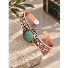 Aida Jewelss %100 Saf Bakır Bileklik Doğal Taşlı El Işi Bakır Bileklik, Haki Akik Taşlı Bileklik