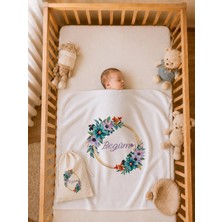 Pia Baby Isme Özel Erkek Bebek Battaniyesi %100 Pamuk 80X80 cm Çift Kat Penye Ham Bez Kıyafet Kesesi Erkek Bebek Hediyesi