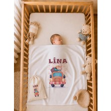 Pia Baby Isim Baskılı Erkek Bebek Battaniyesi %100 Pamuk Çift Kat Penye 80X80 cm Ham Bez Kıyafet Kesesi Yenidoğan Hediyesi