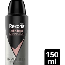 3 Adet Rexona Men Clinical Protection Erkek Sprey Deodorant Invisible 150 ml