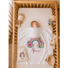 Pia Baby Isme Özel Erkek Bebek Battaniyesi %100 Pamuk 80X80 cm Çift Kat Penye Ham Bez Kıyafet Kesesi Erkek Bebek Hediyesi