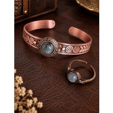 Aida Jewelss %100 Bakır Yüzük Bileklik Doğal Taşlı El Işi Bakır Takım,kuvars Taşlı Takı Seti