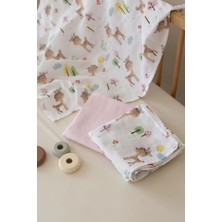 Sallhomee Çok Amaçlı 2 Katlı Müslin Örtü, Pamuklu, Pembe, Bebek, 3'lü Set, Ceylan Desenli, A