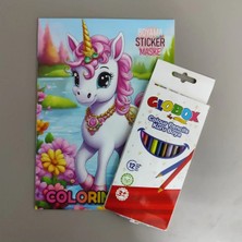 Globox 12 Li Kuruboya ve 16 Sayfa Stickerli Boyama Kitabı ARD10001017