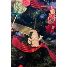 Empressco Beyaz ve Gri Renklerde 10 cm Reçine Noel Baba Dekoru, Şık Yılbaşı Süsü