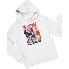 Fuddy Moda Unisex Chainsaw Man Characters Baskılı Kapüşonlu Sweatshirt, Oversize Academia Anime Temalı Hoodie