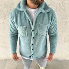 Venera Butik Erkek Pelüş Polar Hırka Gömlek Yakalı Ilik Düğmeli Göğüs Cepli Yumuşak - Bebe Mavisi