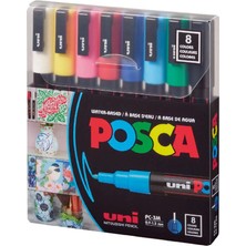 2 Adet Uni-Ball Posca Su Bazlı Poster Markör Seti 0.9 mm - 1.3 mm 8'li Paket