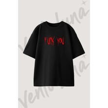 vento luna  you tasarım baskılı unisex oversize kalıp siyah tshirt