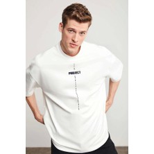 Venera Butik Unisex Baskılı Oversize T-Shirt - Beyaz