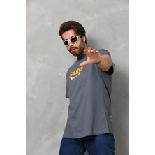 Deluxe Takı ve Giyim Unisex Basic Bisiklet Yaka Oversize T-Shirt - Füme