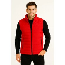 Deluxe Takı ve Giyim Erkek Şişme Fermuarlı Yelek Su Itici Kapitone Astarlı Kumaş Cepli Hafif Kışlık Spor Rahat Kalıp - Kırmızı