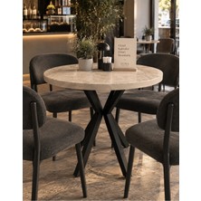 Sofex Mutfak Cafe Balkon Bahçe Restoran Yemek Masası 70X70 Metal Ayak ( Kalınlaştırmalı Traverten Yvrlk )