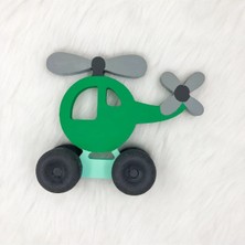 Empressco Yeşil Ahşap El Boyaması Tekerlekli Helikopter Dekoratif Obje