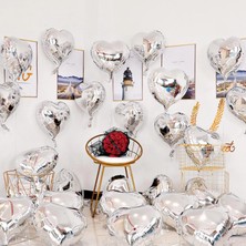 Starseven Metalize Parlak Gümüş Kalp Şekilli Uçan Balon Folyo 18 Inç 45 cm 10 Adet