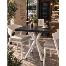 Sofex Mutfak Cafe Balkon Bahçe Restoran Yemek Masası 70X70 Metal Ayak ( Kalınlaştırmalı Carrara )