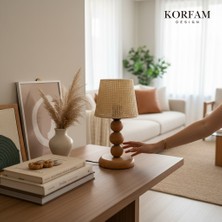 KorFam Krem Hazeran Görünümlü Bohem Ahşap Ayaklı Abajur