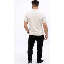 Venera Butik Erkek Yazlık Triko Tişört Kısa Kol Polo Yaka Düğmeli T-Shirt - Krem