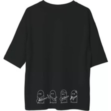 Deluxe Takı ve Giyim Unisex Bisiklet Yaka Baskılı Oversize T-Shirt - Siyah