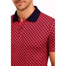 Asyahsap Erkek Pike Kumaş Polo Yaka Desenli Tişört Kısa Kol Yazlık T-Shirt - Kırmızı
