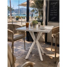 Sofex Mutfak Cafe Balkon Bahçe Restoran Yemek Masası 70X70 Metal Ayak ( Kalınlaştırmalı Beyaz )