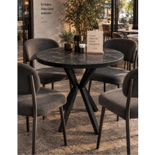 Sofex Mutfak Cafe Balkon Bahçe Restoran Yemek Masası 70X70 Metal Ayak ( Kalınlaştırmalı Carara Yuvarlak )
