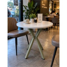 Sofex Mutfak Cafe Balkon Bahçe Restoran Yemek Masası 70X70 ( Yeşil Beyaz Yuvarlak )