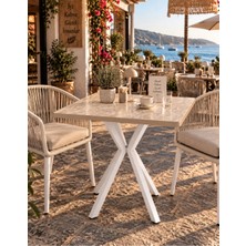 Sofex Mutfak Cafe Balkon Bahçe Restoran Yemek Masası 70X70 Metal Ayak ( Beyaz Traverten )